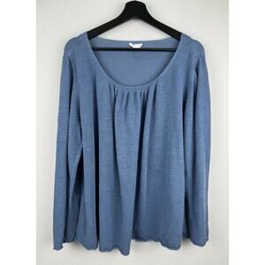 Eileen Fisher Top Womens Size 2X Blue Long Sleeve Linen Spring Beachy Career